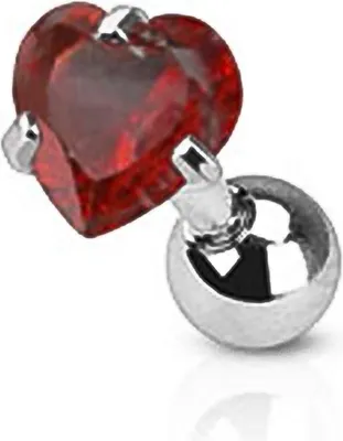 Produktbild von Tragus Helix Cartilage Ohr Piercing Herz Zirkonia Stecker Barbell Chirurgenstahl Autiga® silber-rot Kugel Ø 4 mm