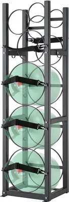Imagen del producto de Soporte para tanques de refrigerante, con 3 tanques de 30 libras y 3 tanques pequeños adicionales. Estructura cilíndrica de 12,79 x 12,99 x 47,12 pulgadas. Estructura y soportes para cilindros de refrigerante y para Freon, gases y oxígeno