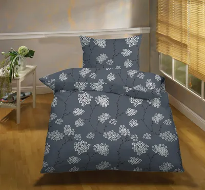 Produktbild von Casa Colori Renforcé Bettwäsche 2tlg. Kirschblüten Graublau 135x200 cm