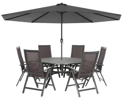 Obrázek produktu pro Slunečník - zahradní slunečník - průměr 350 cm - polyester - s ruční klikou - ochrana proti UV záření 50+ - bez LED osvětlení - tmavě šedá barva