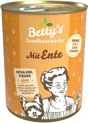 Image de Betty's Cuisine de Campagne Nourriture humide au canard pour chiens sans céréales Aliment complet 6x400g