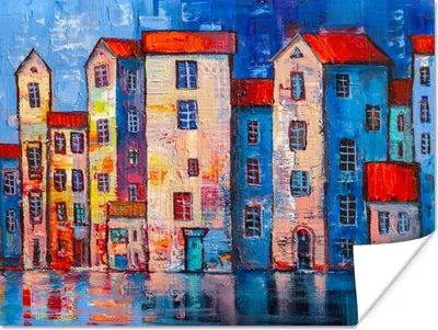 Produktbild von MuchoWow® Poster Malerei - Ölfarbe - Haus - Wasser 120x90 cm - Wandbild