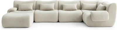 Immagine prodotto di MILYSOFA SOFATIME: divano ad angolo modulare a 5 posti con chaise longue, in raffinato tessuto bouclé color crema e beige