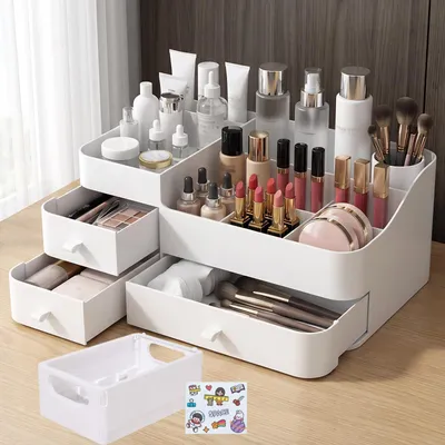 Zdjęcie produktu dla Omgoods - Wielofunkcyjny organizer do makijażu z szufladami - pojemnik do przechowywania kosmetyków do łazienki i toaletki