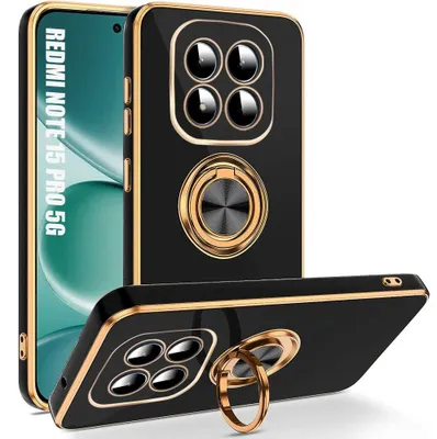 Image de Coque pour Xiaomi Redmi Note 15 Pro 5G, Silicone Antichoc avec Anneau Rotatif - Noir