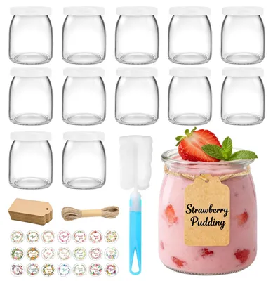 12 Dessertgläser 200 ml mit Deckel, transparent, Glas