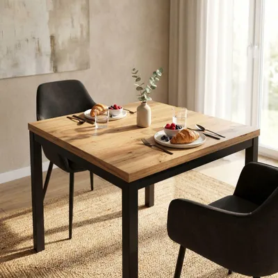 Immagine prodotto di Milani Home - tavolo da pranzo allungabile 90 x 90/180 x 77 cm, quercia chiaro, legno e metallo