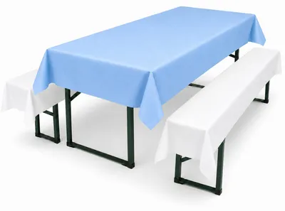 Produktbild von Sensalux abwaschbare Tischdecke, 1,18m x 2,5m, Hellblau, inkl. 2 weiße Bankauflagen