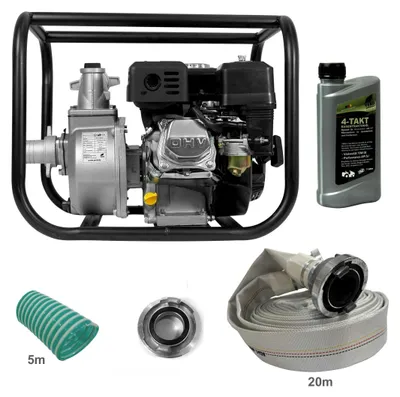 Produktbild von YERD Benzin Wasserpumpe TKB50 5,5PS 4-Takt Komplettset mit Feuerwehrschlauch
