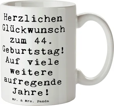 Produktbild von Mr. & Mrs. Panda Tasse Spruch 44. Geburtstag Feier - Weiß - Geschenk, Kaffeetasse, Liebevoll, liebevolle Wünsche, Happy Birthday, Glückwunsch, hochwertige, Kaffeebecher
