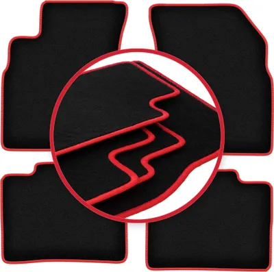 Produktbild von Fußmatten Automatten Velours Schwarz/Rot für Kia Magentis II 2005-2010 Set 4-tlg