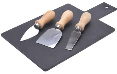 Produktbild von Excellent Houseware Schneidebrett Servierbrett für Käse Käsebrett aus NATURSTEIN + 3 Käsemesser