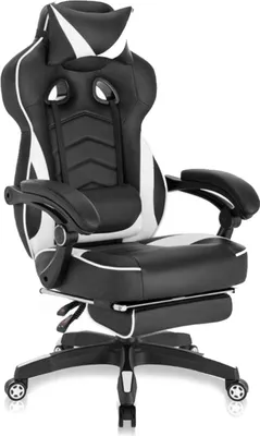 Image de Fauteuil gaming haut de gamme – Ergonomique – Avec repose-pieds – Réglable en hauteur – Noir/blanc – Fauteuil gaming et bureau