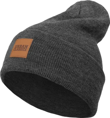 Produktbild von Urban Classics Leatherpatch Long Beanie Mütze Oldschool Retro, Farbe: Charcoal