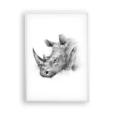 Produktbild von Gerahmtes Poster - Weißer Rahmen - Nashorn Porträt Grafik - 70x100 cm - Wand Bild - Wanddeko - Wandbilder - Kunstposter - Wandposter - Bilderrahmen - Bilder - Kunstdruck - P2WPA70x100-4378