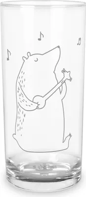 Produktbild von Mr. & Mrs. Panda Glas Bär Gitarre 400 ml - Transparent - Geschenk, Cocktailglas, Wasserglas, Teddy, Trinkglas, Tumbler, Longdrinkglas