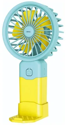 Obrázek produktu pro Mini USB ventilátor Rosberg R51760T, 2 W, 8 cm, 38 minut provozu na baterii, 3 rychlosti, úsporný, modrý/žlutý