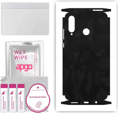 Produktbild von apgo Rückseite + Seiten Schutzfolie, Skin, kompatibel mit Huawei nova 4e, Hinten Displayschutzfolie aus Vinylfolie, kratzfest, einfache Montage - Schwarzes Tarnmuster