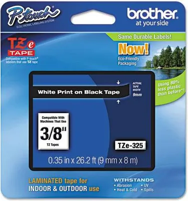 Produktbild von Brother TZ-325, Weiss auf Schwarz, TZ, Schwarz, Wärmeübertragung, Glanz, Brother