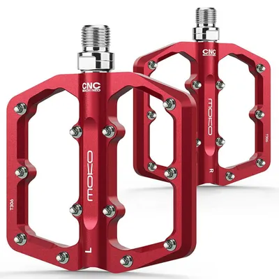 Obrázek produktu pro Pedály na kolo, MTB, hliníkové, ploché, červené, 9/16", 3 ložiska, 24 hrotů