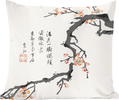 Produktbild von MuchoWow® Zierkissen Sofakissen Wohnzimmer Dekokissen 60x60 cm Sakura - Zweig - Japan - Frühling - Sitzfläche - Foto Polster