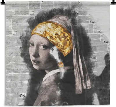 Produktbild von MuchoWow® Wandteppich Wandbehang Das Mädchen mit dem Perlenohrring - Vermeer - Gold 150x150 cm Tapisserie Dekoration Wandtuch - Wohnaccessoires - Modernes