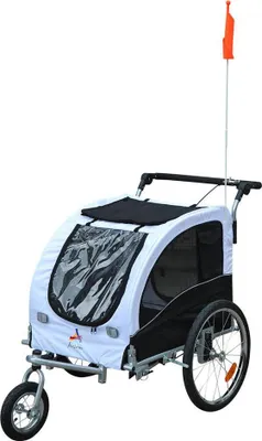Zdjęcie produktu dla PawHut 2 w 1 przyczepka rowerowa dla psów przyczepka rowerowa dla psów biała+czarna 155 x 83 x 108 cm