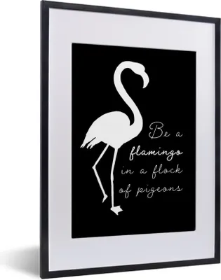 Produktbild von MuchoWow® MuchoWow® Gerahmtes Poster Flamingo - Schwarz - Weiß 30x40 cm - Poster mit zchwarzem Bilderrahmen - Wandposter Schlafzimmer