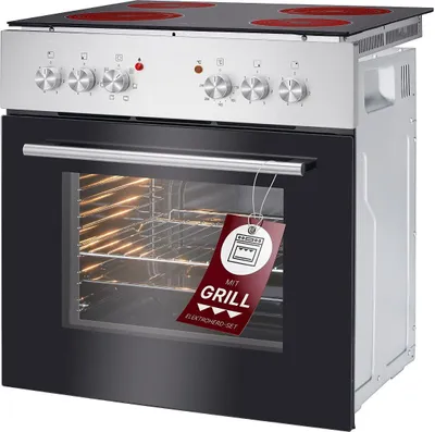 Produktbild von Bomann Backofen mit 60cm Glaskeramik-Kochfeld | Einbaubackofen 61L Nutzinhalt | Backofen Set mit 50°C - 250°C Bereich | mit 5 Backofen-Funktionen & Vollglastür 3-Fach verglast | EHBC 7935 IX