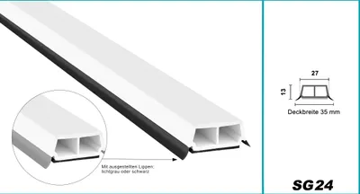 Produktbild von HEXIM Fenstersprossen weiß 1 & 2 Meter - selbstklebende Glassprossen aus PVC Kunststoff, Dichtungslippen(steil & ausgestellt) in grau und schwarz - HJ SG24(1000x27x13mm, schwarze Lippe)