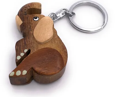 Produktbild von Onwomania Schlüsselanhänger aus Holz Elefant Rüsseltier Zirkus sitzend Landtier Dickhäuter Anhänger Charm