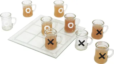 Image de Jeu à Boire - MISTER GADGET - Tic Tac Toe - 9 Chopes en Verre - Transparent, Blanc, Noir