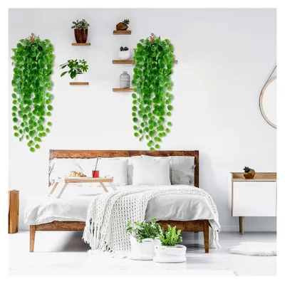 Produktbild von 2 Stück Künstliche Hängepflanzen 80 cm für Hochzeiten, Gärten, Hängekörbe und Wanddekoration