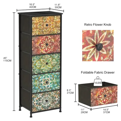 Imagen del producto de Cómoda estrecha con 5 cajones, de 42 cm de ancho, ideal para dormitorios y salones