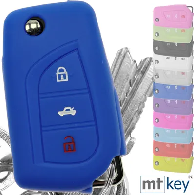 Produktbild von Auto Schlüssel Hülle Silikon Schutz Cover Blau kompatibel mit Toyota AURIS Corolla Avensis 3 Tasten Klappschlüssel