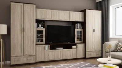Produktbild von Meblast | Tajga Wohnwand; Dunkles Sonoma / Helles Sonoma - Premium Beschläge | Möbel, Stil, Flexibilität TV-Möbel, Große Anbauwand, Schrankwand, Wohnzimmer-Set, Sonoma Eiche