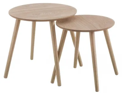 Produktbild von Set mit 2 runden Beistelltischen aus MDF-Holz in Natur