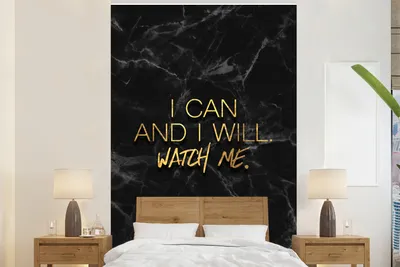 Produktbild von MuchoWow® Fototapete für Wohnzimmer oder Schlafzimmer Wandtapete Vinyl Motivtapete Zitate - Marmor - Gold - Schwarz - 160x240 cm - Vinyltapete