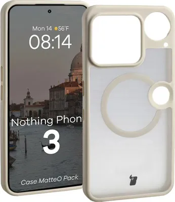 Produktbild von Schutzhülle mit Magnetring + gehärtetem Glas für Nothing Phone (3), Bizon MatteO Pack, Getönt-Beige