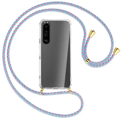 Produktbild von Handykette Backcover-Schutzhülle mit Band (Metall goldfarben) für Sony Xperia 1 III - pink/mint