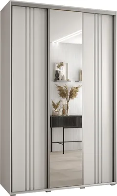 Produktbild von MEBLE KRYSPOL Cannes 7 Schrank mit 3 Schiebetüren - 205,2x160x45 cm - Weiß Weiß Silber