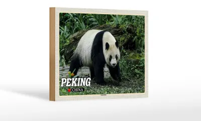Produktbild von Holzschild Reise 18x12cm Peking China Panda Haus Schild
