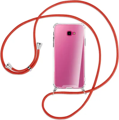 Produktbild von Handykette Backcover-Schutzhülle mit Band (Metall silberfarben) für Samsung Galaxy J4 Plus - rot