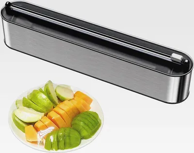 Produktbild von Frischhaltefolienspender Edelstahl Optik Magnetisch Wandmontage, Verbessert Folienspender Schublade, Folienschneider für Frischhaltefolie & Alufolie - Saubere Schnitte（Edelstahlfarbe）