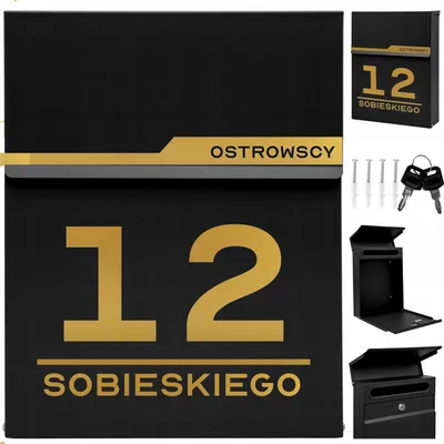 Obrázek produktu pro Poštovní Schránka Na Dopisy, Černá, S Adresou A Číslem Domu, S Možností Personalizace