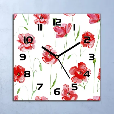 Produktbild von Wanduhr Echt-Glas-Küchenuhr Rote Mohnblumen Quarz Lautlos 30x30 Deko Bilder