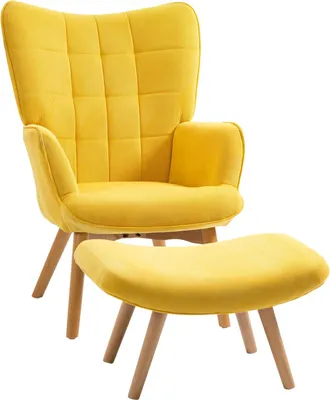 Produktbild von Relaxsessel Loungesessel Ohrensessel mit Hocker Armlehnstuhl mit Holzbeine in Cord-Optik Gelb