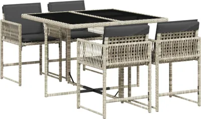 Produktbild von vidaXL 5-tlg. Garten-Essgruppe mit Kissen Hellgrau Poly Rattan