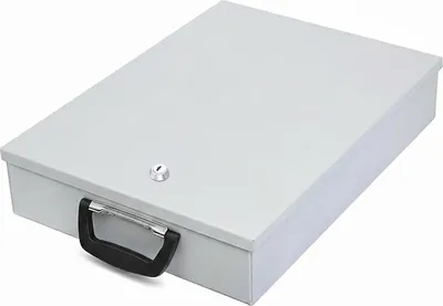 Produktbild von Relaxdays Dokumentenkassette, DIN A4, Schloss, 2 Schlüssel, Tragegriff, HBT 7x37x27 cm, Sicherheitskassette, hellgrau