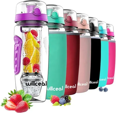 Productafbeelding van Drinkfles met fruitfilter - 950 ml - Met koelstaaf - BPA-vrij - Zwart